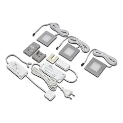 3er Set DYNAMIC LED Einbaustrahler FQ 68-LED 4W, eckig, Edelstahloptik, 24V DC, Funk-FB Anbau, Trafo LED-24 / 15W