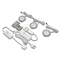 3er Set DYNAMIC LED Einbaustrahler FR 68-LED, 4W, rund, Edelstahloptik, 24V DC, Funk-FB Anbau, Trafo LED-24 / 15W