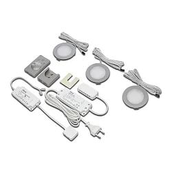 3er Set LED Einbaustrahler DYNAMIC FR 78-LED 4W, Edelstahloptik, 24V DC, inkl. Trafo 15W