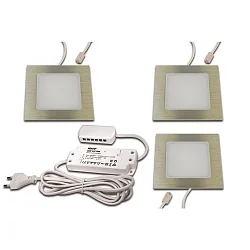 3er Set LED Möbel-Einbauleuchte FAQ 68, IP20, eckig, LED-24-Stecker, CRi >90, Edelstahl-Optik, 4W 4000K 312lm 115°