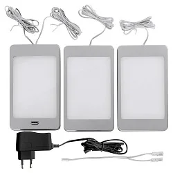 3er Set LED Unterbauleuchte SASKIA, IP20, 18W 3000K 810lm, inkl. BG + Dimm-Sensor, Silber / matt, sensorleuchte
