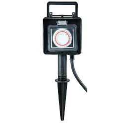 Erdspieß-Energieverteiler DUBAI, IP44, max. 16A / 3680W, mit 150cm Steckerkabel, 2-fach, mit Timer