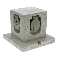 Outdoor Energieverteiler STEIN-WÜRFEL, max. 16A / 3680W, mit 500cm Anschlusskabel + Federklappdeckeln