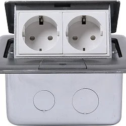 Bodensteckdose, IP20, 2-fach, mit Kinderschutz, 250V, max. 3680W