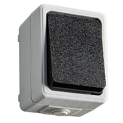 Aufputz-Feuchtraum Schalterserie MONSUN, IP44, 220-250V AC, 10A, 1 Gang, 2-Wege (Aus-/ Wechselschalter), grau /  anthrazit