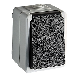 Aufputz-Feuchtraum Schalterserie MONSUN, IP44, 220-250V AC, 10A, Schuko-Steckdose mit Deckel, grau /  anthrazit