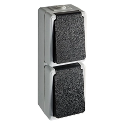 Aufputz-Feuchtraum Schalterserie MONSUN, IP44, 220-250V AC, 10A, Schuko-Steckdose mit Deckel, 2-fach, senkrecht