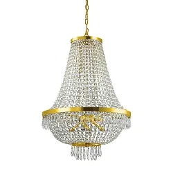 Pendelleuchte CAESAR, 12-flammig, Ø 55cm,  inkl. G9 28W 2700K, mit Eiszapfen-Kristall-Enden, Gold