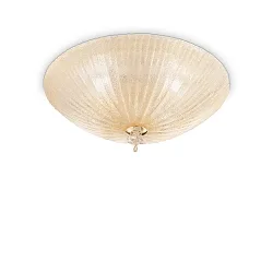 Ceiling luminaire SHELL, 4 flames, Ø 50cm, E27, amber-split glass / brass