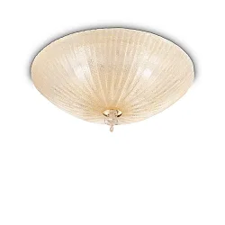 Deckenleuchte SHELL, 5-flammig, Ø 60cm, E27, Bernstein-Splittglas / Messing