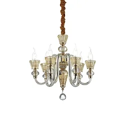 Chandelier STRAUSS, 6 flames, Ø 50.5cm, E14, rose gold / clear glass / amber chrystal glass