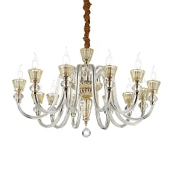 Chandelier STRAUSS, 12 flames, Ø 84.5cm, E14, rose gold / clear glass / amber chrystal glass