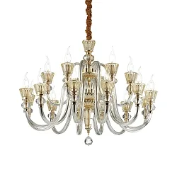 Chandelier STRAUSS, 18 flames, Ø 85cm, E14, rose gold / clear glass / amber chrystal glass
