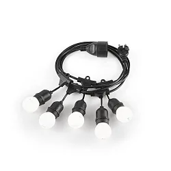 Outdoor Lichterkette FIESTA, IP44, 230V, mit IP-Schukostecker und Kupplung, schwarz, 5x E27 (exkl.), 4 Meter