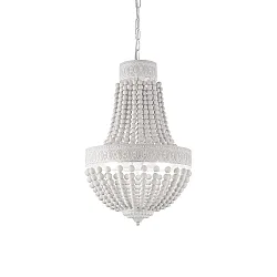 wood-Chandelier MONET, 6 flames Ø 50cm, E14, with punched decor, white
