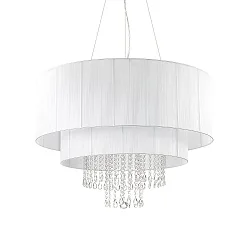 Kristall-Pendelleuchte OPERA, 10-flammig, Ø 90cm, E27, höhenverstellbar, Chrom / Weiß