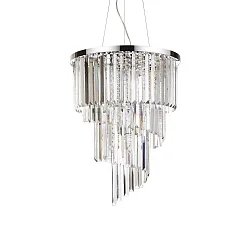 Pendant luminaire CARLTON, 12 flames, Ø 50cm, E14, with octagon chains and chrystal glass rods, chrome