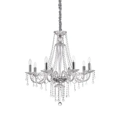 Chandelier AMADEUS, 8 flames, Ø 80cm / H 180cm, E14, chrome / glass and transparent chrystal