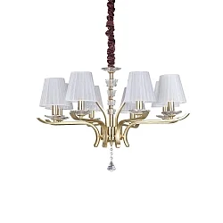 Pendant luminaire PEGASO, 8 flames, Ø 76cm, E14, chrystal, brushed brass / organza