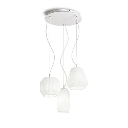Pendant luminaire ORIGAMI, 3 flames, E27, in pleated relief look, white