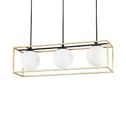 Pendant luminaire LINGOTTO, 3 flames, E14, matt black / satined brass / etched glass