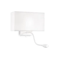 Wandleuchte HOTEL AP1, E27 + LED-Spot, Stoffschirm, mit 2 Schaltern, Weiß