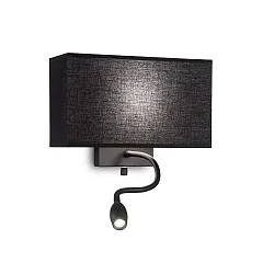 Wandleuchte HOTEL AP1, E27 + LED-Spot, Stoffschirm, mit 2 Schaltern, Schwarz
