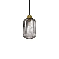 Pendelleuchte MINT-1, Ø 14cm, E27, Rauchglas /  Messing satin