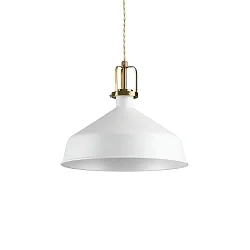 Pendelleuchte ERIS-2, E27, Metall / Satingold-Details / Stoffkabel, Weiß