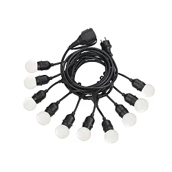 Outdoor Lichterkette FIESTA, IP44, 230V, mit IP-Schukostecker und Kupplung, schwarz, 10x E27 (exkl.), 6 Meter
