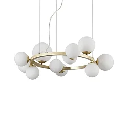 Pendant luminaire PERLAGE, ROUND, Ø 73cm, 11-flame, incl. 11x LED G9 3W 3000K, satined brass / white