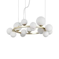 Pendant luminaire PERLAGE, ROUND, Ø 85cm, 14-flame, incl. 14x LED G9 3W 3000K, satined brass / white
