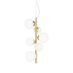 Pendant luminaire PERLAGE, VERTIKAL, 10-flame, incl. 10x LED G9 3W 3000K, satined brass / white