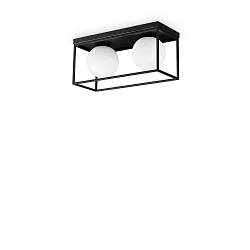 Deckenleuchte LINGOTTO, IP20, 2-flammig, 2x E14 max. 28W (exkl.), schwarz / Ätzglas weiß