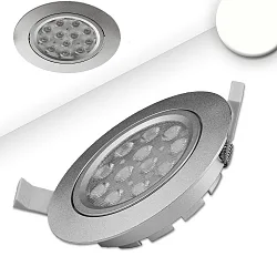 Recessed LED spot, prismatic, ultraflat, Ø 11.4cm, 15W 4200K 1120lm 72°, swivelling, dimmable, silver