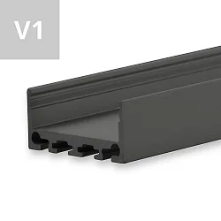 LED surface mount profile SURF24 FLAT V1, aluminium, 200cm, black RAL 9005