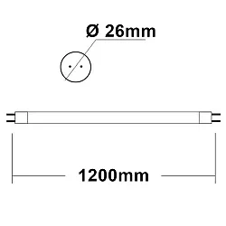 T8 LED Röhre NANO+, 120cm, IP20, 100-260V AC, G13, 18W 6000K 2600lm 300°, nicht dimmbar, matt