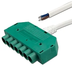 Mini-Plug 6-fach Verteiler Female, 100cm, 2x0.75, IP54, weiß-grün, max. 48V