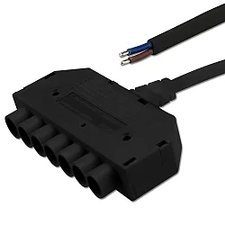Mini-Plug 6-fach Verteiler Female, 100cm, 2x0.75, IP54, schwarz, max. 48V