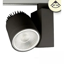 LED 3-Phasen Schienenstrahler, fokussierbar 30°-50°, 30W, drehbar und schwenkbar, dimmbar, 3000K 2700lm, Schwarz matt