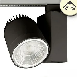 LED 3-Phasen Schienenstrahler, fokussierbar 30°-50°, 35W, CRi >92, drehbar, 3500K 4200lm, Schwarz matt