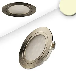 LED furniture recessed spotlight MiniAMP, IP40, Ø 6.5cm, dimmable, brushed nickel / satined, 12V DC, 2W 3000K 140lm 100°