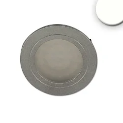 LED furniture recessed spotlight MiniAMP, IP40, Ø 6.5cm, dimmable, brushed nickel / satined, 24V DC, 2W 4000K 150lm 100°