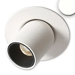 Recessed LED luminaire PIPE MiniAMP, IP40, Ø 5.2cm, 24V DC, rotatable and swivelling, dimmable, 3W 4000K 250lm 50°, white