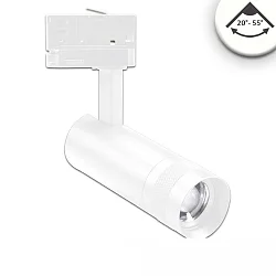 LED 3-Phasen Spot-Strahler, IP20, 8W, fokussierbar 20°-55°, CRi>90, kardanisch, schaltbar, 4000K 740lm, weiß matt