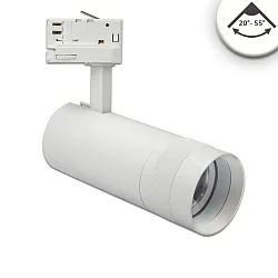 LED 3-Phasen Spot-Strahler, IP20, 24W, fokussierbar 20°-55°, CRi>90, kardanisch, schaltbar, 4000K 2400lm, weiß matt