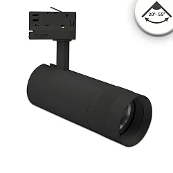 LED 3-Phasen Spot-Strahler, IP20, 24W, fokussierbar 20°-55°, CRi>90, kardanisch, schaltbar, 4000K 2400lm, schwarz matt