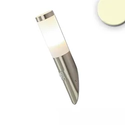 Außenwandleuchte, IP44, inkl. E27 LED 9W 3000K 800lm, Edelstahl / Abdeckung satiniert, mit PIR-Sensor