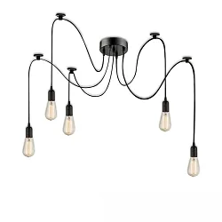 Hängeleuchte SPIDER 1, 5x E27 (exkl.), 5 Kabel à 150-200cm, Metall, schwarz
