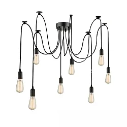 pendant luminaire SPIDER 1 8 flames, round, without shade E27 IP20, black dimmable